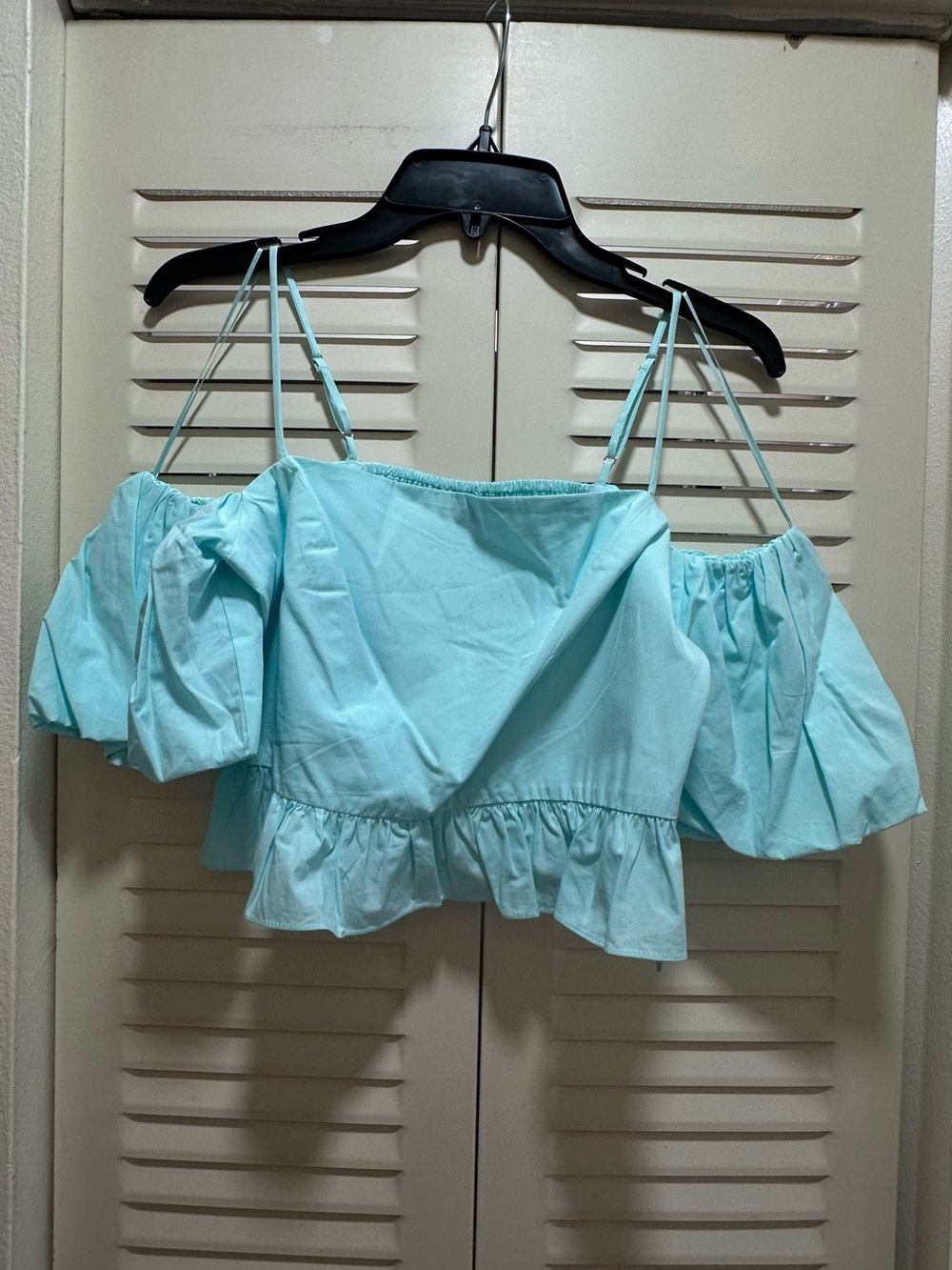 Zara Mint Blue Off-Shoulder Ruffle Crop Top